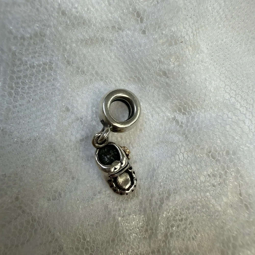 Pandora Dangling Silver Baby Shoe Charm with Blue Gem - Picture 3 of 4